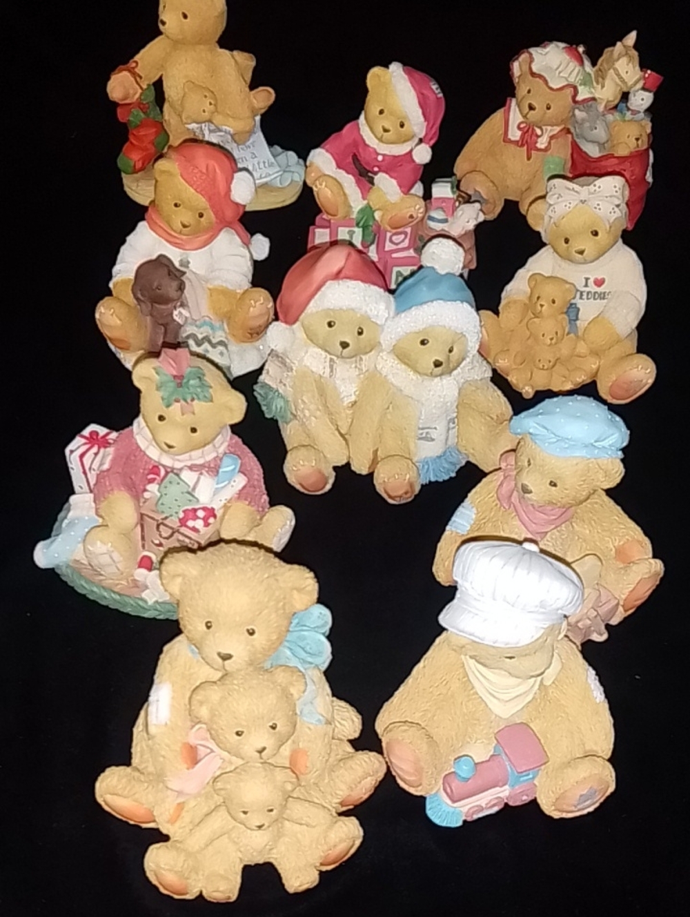 Cherished Teddies Beige and Pastel Holiday Bear Figurine Bundle Of 10